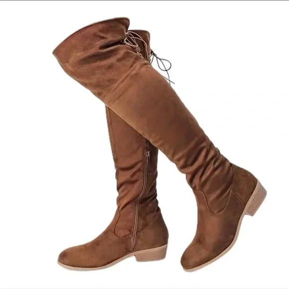 Hawkwell Women’s Over-the-Knee Flat Heel Thigh High Boots - Picture 1 of 4